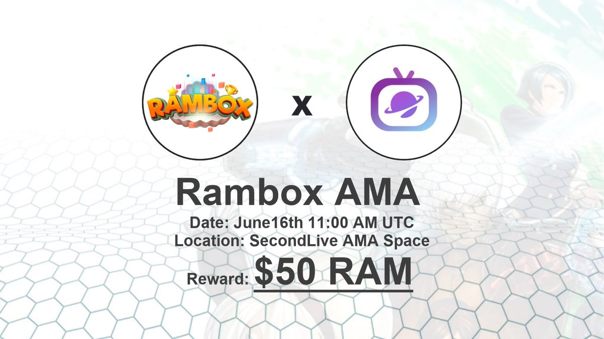 🎤Get ready for the Upcoming #RamBox x @SecondLiveReal #AMA in the Second AMA Hall!

🗓️June 16th at 11:00 UTC
🎁$50 $RAM 
📍 secondlive.world/event/42161/128

To Enter:
✅Follow @SecondLiveReal & @0xRamBox
✅Like & RT & tag 3 friends
✅ Drop question in AMA

#Web3 #NFTFi #SecondLive