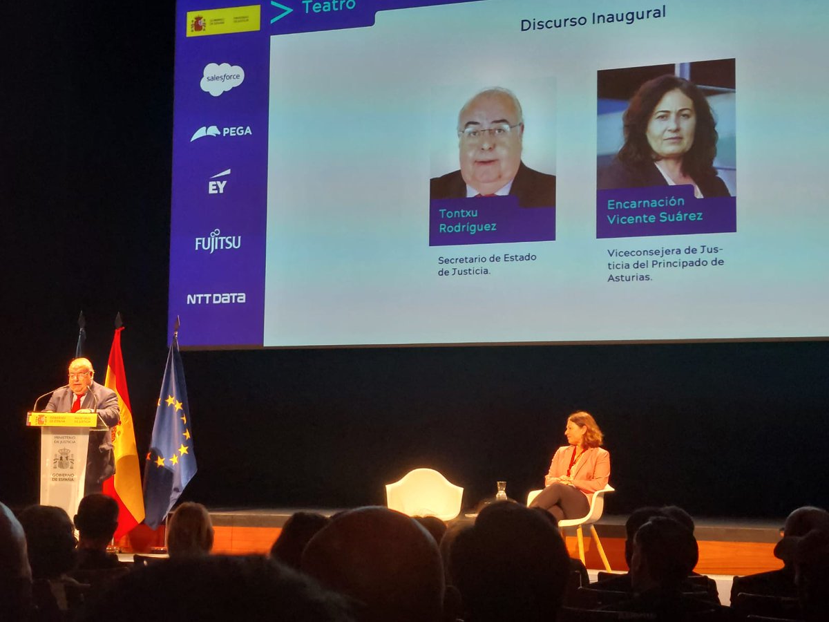 CTEAJE's tweet image. El Secretario de Estado de Justicia, Tontxu Rodríguez y la Viceconsejera de Justicia del @GobAsturias , Encarnación Vicente, llevan a cabo la inauguración del #Dataforum Justicia 2023.