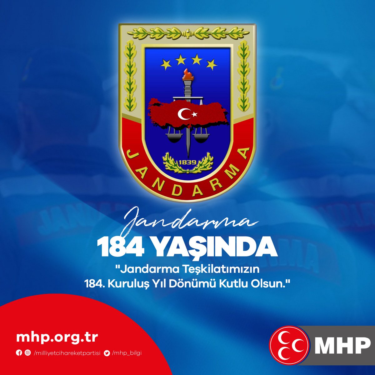 Jandarma Teşkilatımızın 184. Kuruluş Yıl Dönümü Kutlu Olsun.