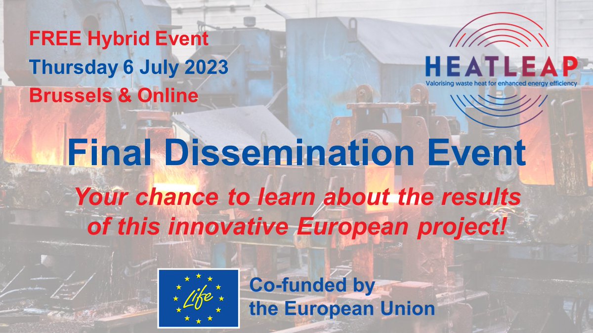 Are you interested in #energyefficiency and/or #wasteheatrecovery❓

Then we hope you'll attend the #HEATLEAP event in Brussels on Thursday 6 July 🗓️

This event is free of charge, and you're welcome to attend in person or watch it online! 😃

More info ➡ bit.ly/HEATLEAP-FDE