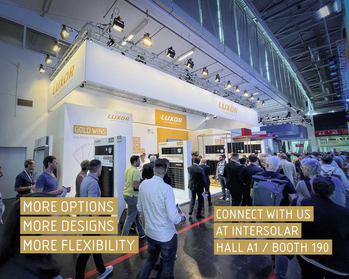 LUXORsolar's tweet photo. #MoreOptions
#MoreDesigns
#MoreFlexibility

#EcoLine N-TYPE HJT / N-TYPE TOPCon Series
Connect with at #Intersolar 
Hall A1 / Booth 190

#Intersolar2023 #Topcon #HJT #NType #PV #solarmodule #solaremodul #newenergy #renewableenergy #luxor #LUXORsolar #NonReflect https://t.co/CWUfCRxVDZ