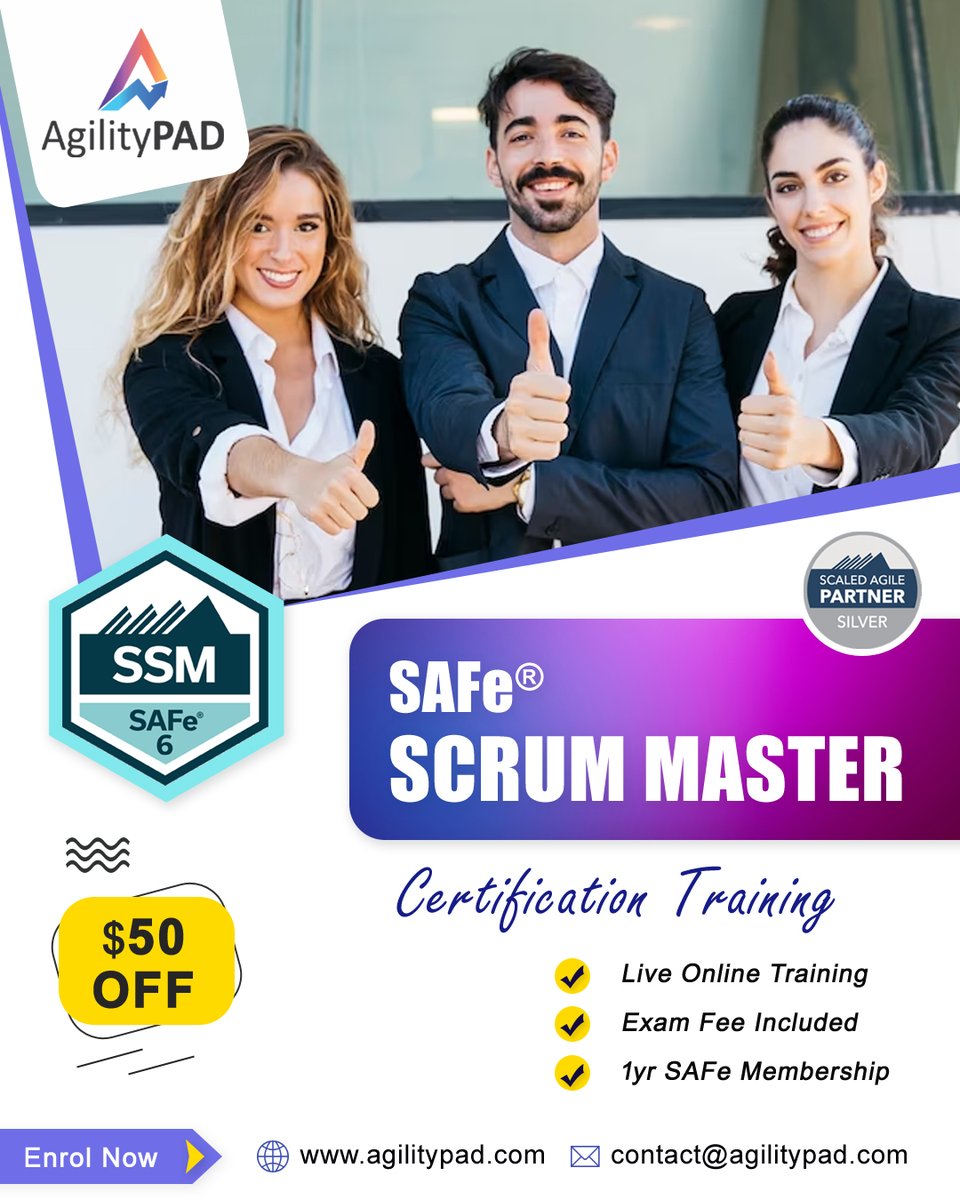 Boost your career with SAFe® Scrum Master (SSM) Certification.
✅Get $50 OFF

agilitypad.com/safe-scrum-mas…

#agilecoach #agilitypad #safe6 #projectmanager #designthinking #training #lean #scrummaster #scrumtraining #coaching #agile #scrum #career #managertraining #managerjobs #kanban