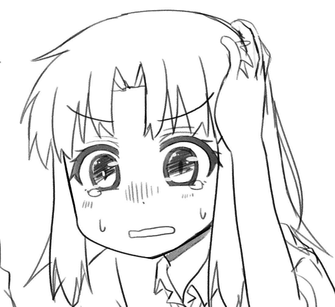 今日の先行版の下書き!頭を抱えるさっちゃん(゜□、゜)