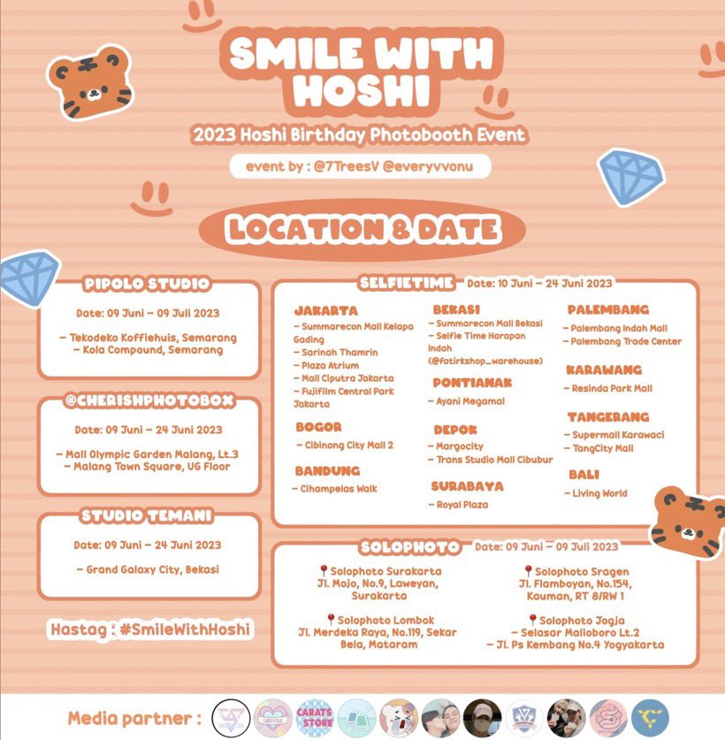 HanihaeHyuk's tweet photo. π―πππππ ππππ ππππππ―
2023 Hoshi Birthday Photobooth Event
Event by: @7TreesV & @everyvvonu
ποΈπdetails on poster
tiap lokasi tanggalnya berbeda ya jadi cek lagi diposternyaπ€
share your moment and tag us β‘
#SmileWithHoshi https://t.co/rgo3dvhX08