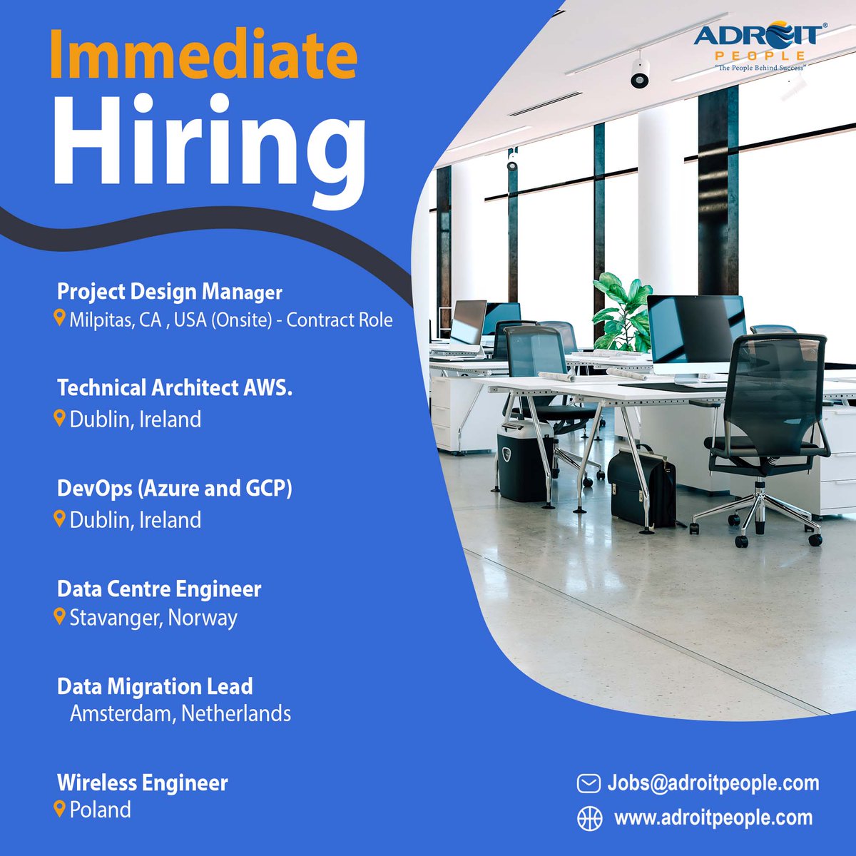 PeopleAdroit's tweet photo. #techjos
To #applynow please send your resume to jobs@adroitpeople.com
#californiajobs #polandjobs #dublinjobs #norwayjobs #amsterdamjobs
@_jobsamsterdam_ @jobsindublin https://t.co/zAinowNuBN