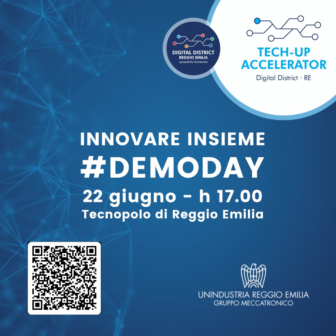 #demoday #innovareinsieme Insieme al Gruppo Meccatronico di <a href="/UnindustriaRE/">Unindustria Reggio Emilia</a> organizziamo un Demo Day rivolto alle imprese interessate a conoscere startup e soluzioni innovative e fare open innovation 💡  techup.dd-re.it/innovareinsiem…
<a href="/Rei_innova/">Tecnopolo Reggio Emilia</a>