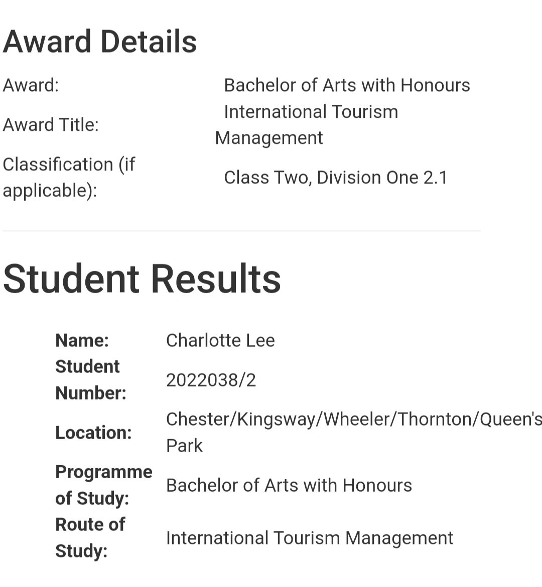CharlotteAmyLee's tweet photo. Only Gone &amp; Gained Myself A 2.1 In Bachelor Of Arts With Honours! @uochester #internationaltourismmanagement 👩‍🎓 https://t.co/rPTTY5j8qs