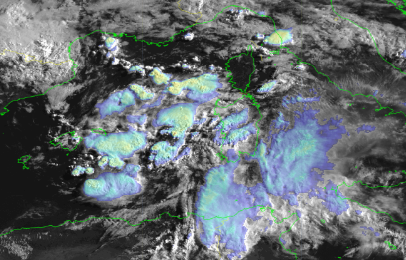 SEVIRI Sandwich product – 14 June 2023, 06:00 UTC – A low-pressure system spinning around over the #Mediterranean leading to development of Cumulonimbus clouds over both land and sea. The product is very useful in monitoring convection. #sandwich #convection