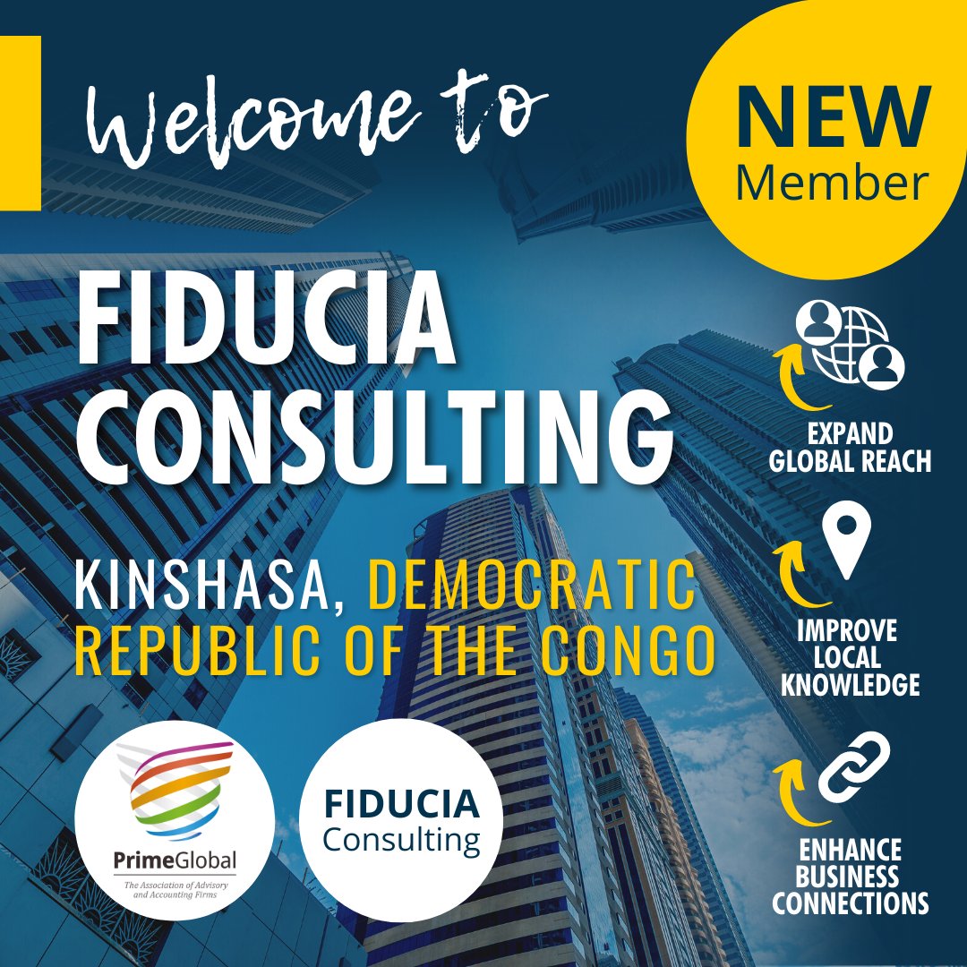 PrimeGlobalAcct's tweet photo. Fiducia Consulting joins PrimeGlobal as the first firm from the Democratic Republic of Congo area. They offer valuable services, creating long-term value for clients and society. Welcome, Fiducia! Please join us in welcoming them: https://t.co/kGYjkzScGD
#OnePrimeGlobal https://t.co/arjV5Uoge7