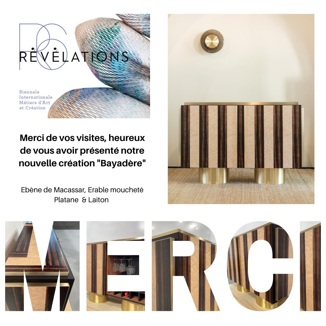 Merci de vos visites sur le salon Révélations - Heureux de vous avoir présenté notre nouvelle création Bayadère dans un mixte de matières : Ebène de Macassar, Erable moucheté, Platane et Laiton. Excellente semaine - Hervé 
#savoirfaire #madeinfrance  #paris12