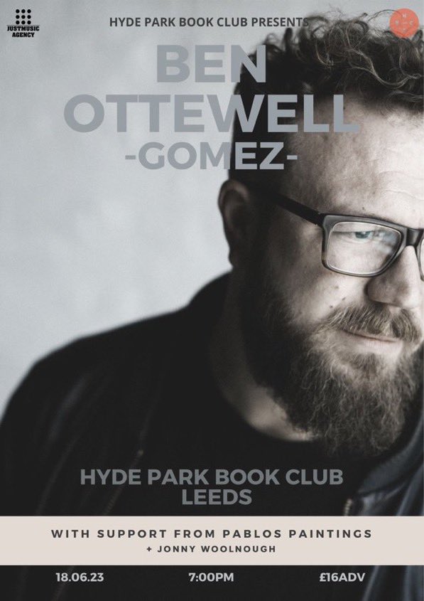 Last call for tickets for Gomez’s Ben Ottewell show in Leeds this Sunday.

We’re super hyped to have Ben with us, with support from Pablo’s Paintings & Jonny Woolnough

Last tickets are available @JumboRecords 👉

jumborecords.co.uk/tickets-single…