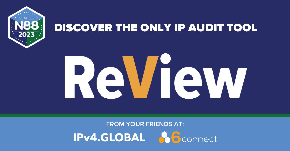 Ipv4G's tweet photo. There’s only one more day to see the ReView preview at NANOG 88. ReView is the only FREE IP Audit Tool of its kind. Learn how ReView can help you manage your network: https://t.co/ZIyHmA6iAM Contact details are in the comments below.
#IPv4 #ReView #NANOG88 #ReViewIPv4 https://t.co/Ku3bjIHsOo