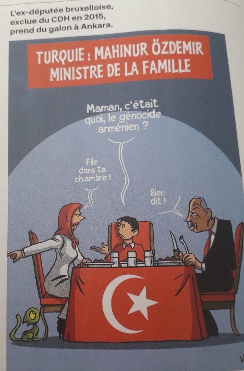 Belçika’nın tanınmış dergisi Le Vif Express bu hafta karikatür bölümünde Çiçeği burnunda Aile Bakanımız Mahinur Özdemir’e yer vermiş.