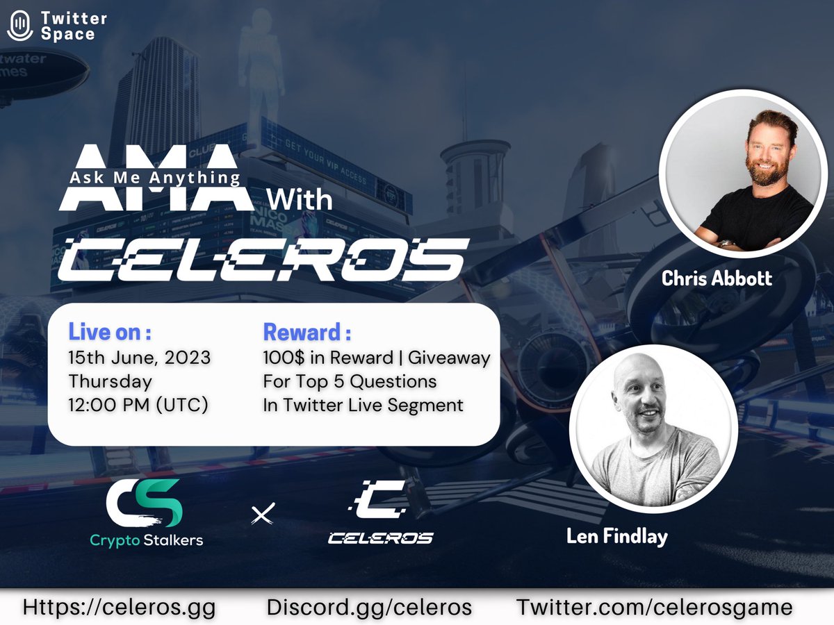 Zain_Onchain's tweet photo. 🎙️Tune in our upcoming Twitter Space #AMA on 15th June, 12:00 PM UTC with @Celerosgame 

🥂Rewards + Giveaway : 100$

➡️ Set a reminder: https://t.co/Tu4WZCskQh…

✨ Rules ⤵️ 
☑️ Follow us &amp; @Celerosgame 
☑️ RT &amp; tag 3 friends
☑️ Quote tweet your Questions
☑️ Join the space https://t.co/WxIWDS8djr