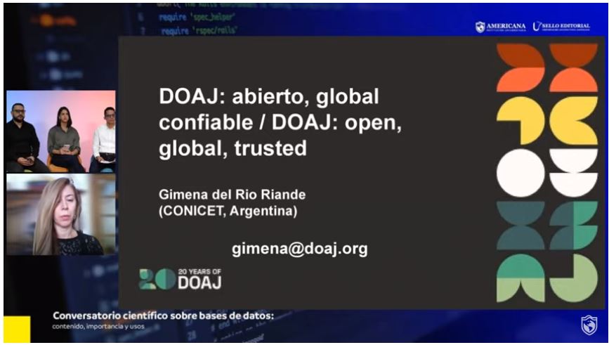 CdchtUCLA's tweet photo. Continuando con el conversatorio.... presentando @DOAJplus
#openjournal #openglobaltrusted https://t.co/kV4q0XY7Kk