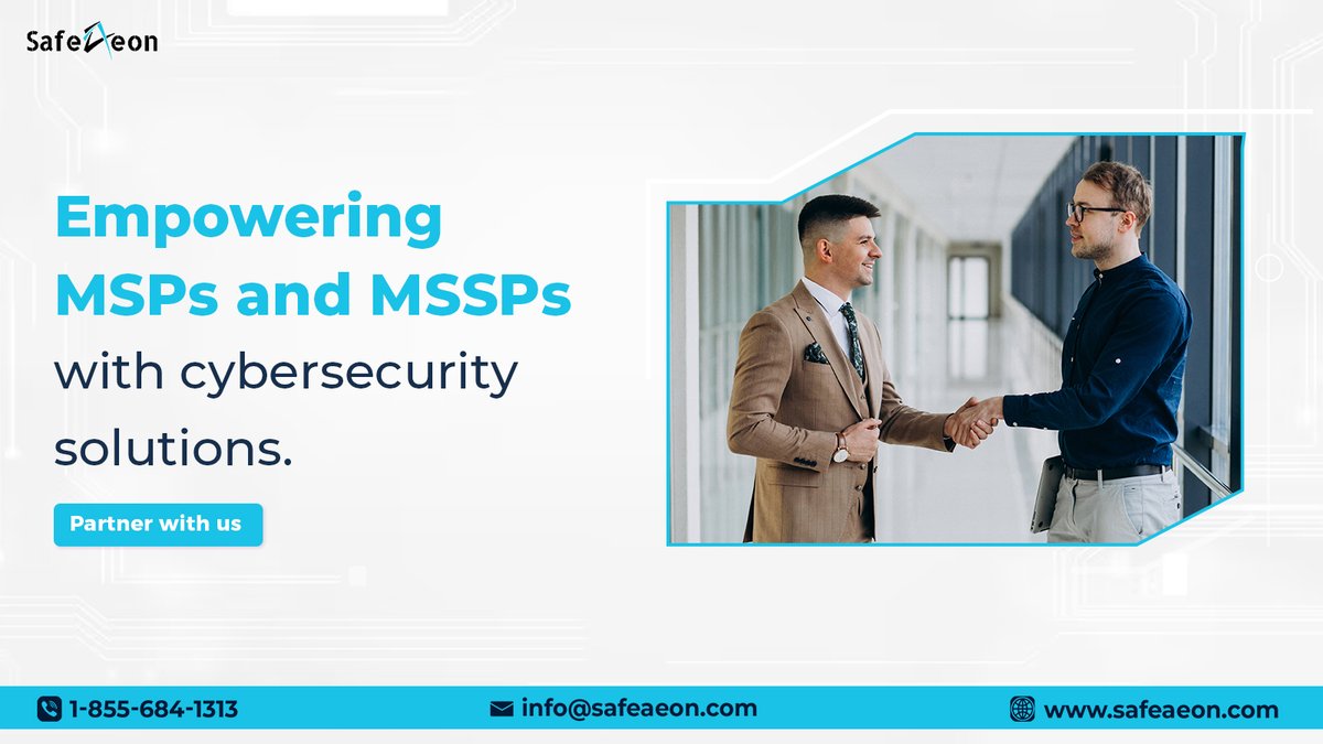 safeaeon's tweet photo. Enhance revenue with SafeAeon's partner program. Empower MSPs and MSSPs with tailored cybersecurity solutions for client success. Let's grow together: https://t.co/TcYlR2Qg0F
#SecurePartnership #Cybersecurity #MSP #MSSP https://t.co/cTRho4hAAa
