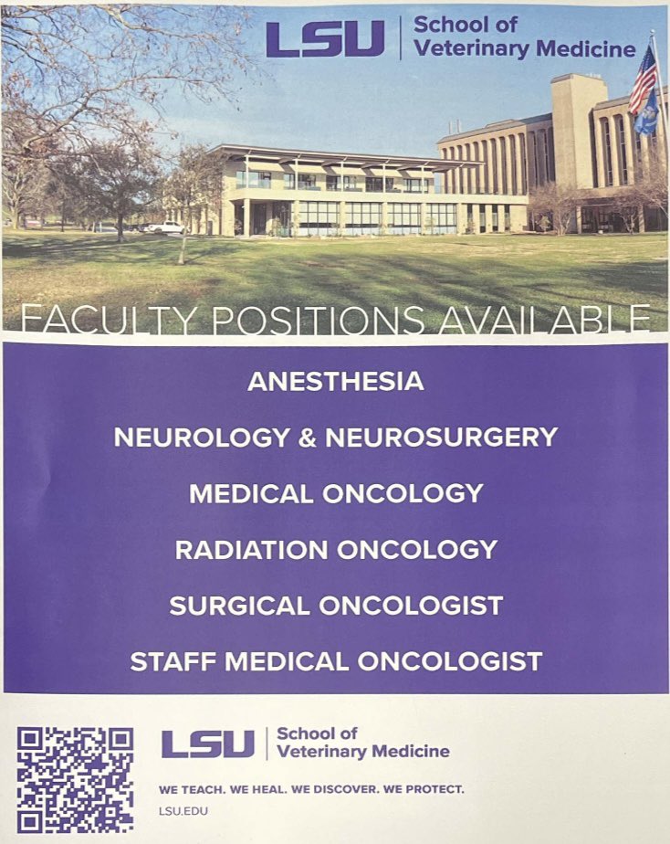 lsuvetmeddean's tweet photo. We have a booth at the #ACVIM Forum 2023 & would love everyone to come say hello! We’re recruiting in a number of specialities & have never before been so open to new ideas. We’re on a roll & have a fantastic team! #LSUVetMed #LSU #BetteringLives #WeTeach #WeHeal #WeDiscover #I2C https://t.co/wTMEFT9GBq