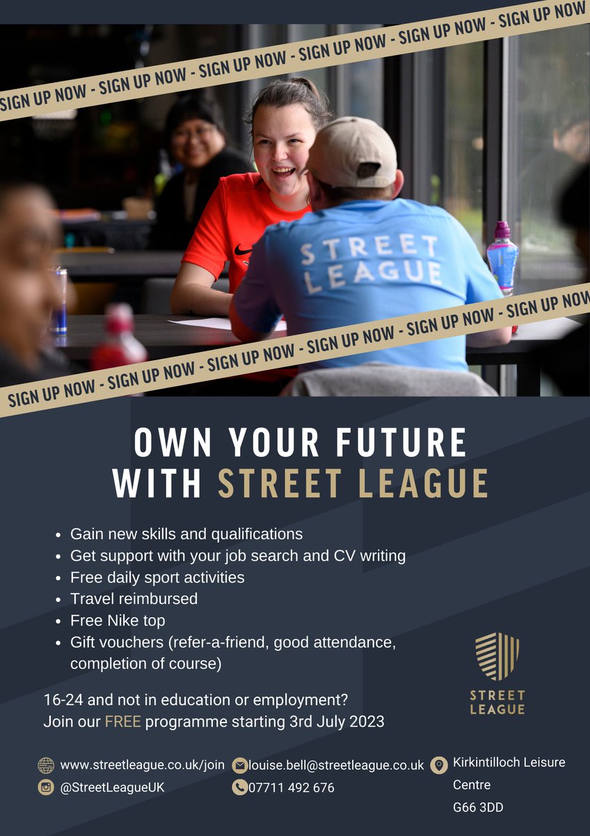 Aged 16 - 24 and live in East Dunbartonshire?

Need help applying for jobs, college or apprenticeships?

- Earn £55 weekly training allowance (if eligible)
- SQA Qualification
- Improve interview skills

Get in touch to join our new 10 week programme!
