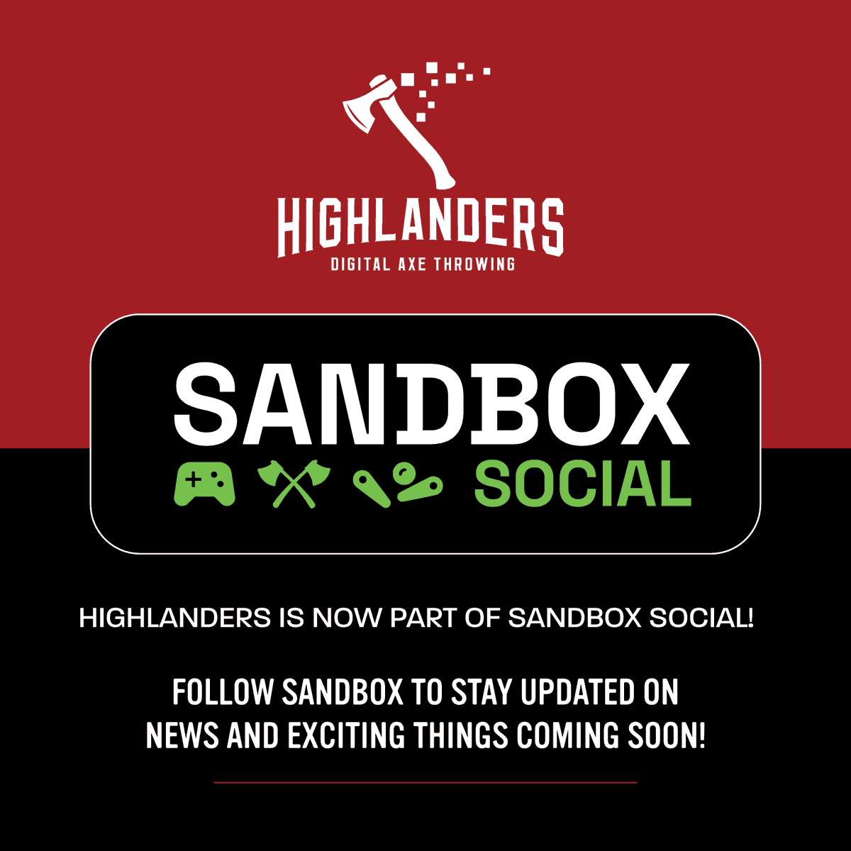 highlandersmain's tweet photo. Follow Sandbox Social to stay up-to-date with upcoming changes and news! 

Our union with Sandbox means bigger and better things. Stay tuned for news, and enjoy the beta pricing while you can. 🪓

#axes #axethrowing #destination #Indiana #unique #news https://t.co/Oc6yvm7eCr