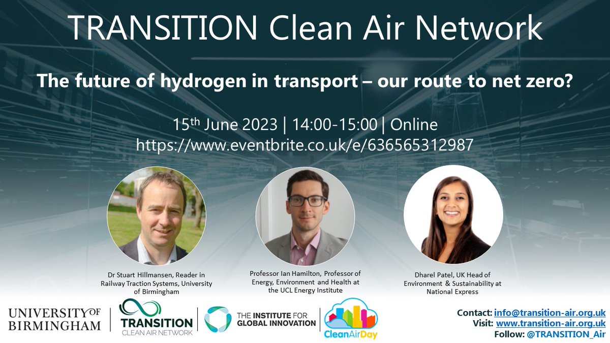 🚨There's still time to sign up to tomorrow's free #CleanAirDay2023 webinar on the future of hydrogen in transport and its role in reaching net zero! 🚨 Register to attend here: eventbrite.co.uk/e/the-future-o…