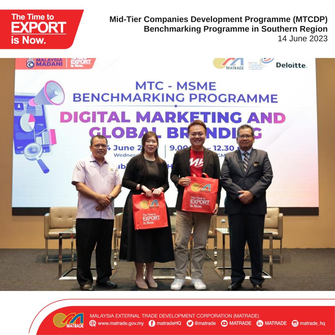 matrade's tweet image. MTC-MSME Benchmarking Programme was conducted in Johor Bahru today, with the theme &quot;Digital Marketing and Global Branding&quot;. This programme aimed to connect and inspire Micro, Small and Medium Enterprises (MSMEs) with successful Mid-Tier Companies (MTCs) in Johor.