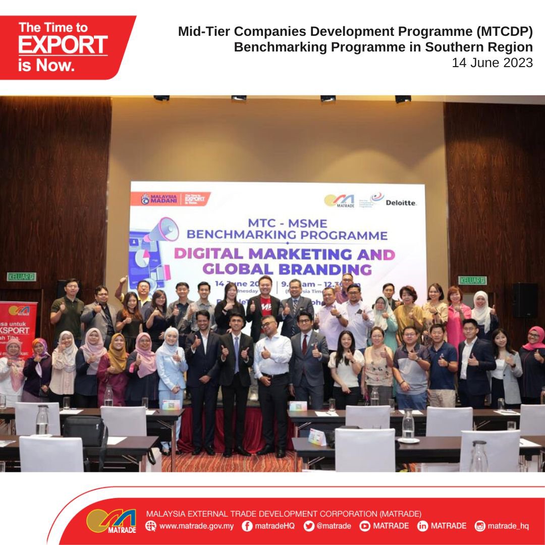 matrade's tweet image. MTC-MSME Benchmarking Programme was conducted in Johor Bahru today, with the theme &quot;Digital Marketing and Global Branding&quot;. This programme aimed to connect and inspire Micro, Small and Medium Enterprises (MSMEs) with successful Mid-Tier Companies (MTCs) in Johor.