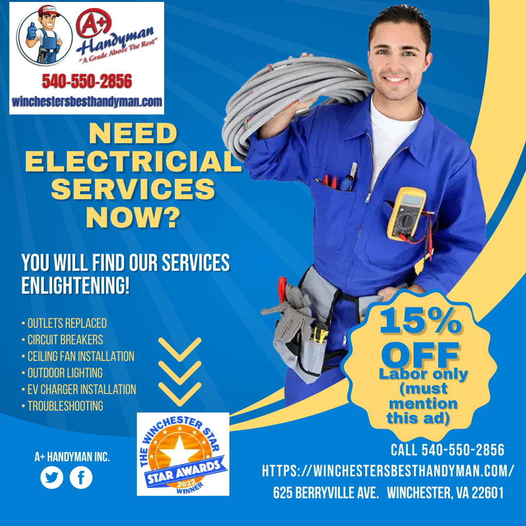 WincHandyman's tweet photo. 🥳15% OFF Our Hourly Labor Rate on Electrical Services🔌💡 when you call and mention this ad! (offer expires 6/30/2023) #winchesterva #winchestervirginia #frederickcountyva #StephensonVA #StephensCityVa #homeremodel #homerepairs #handymanservices https://t.co/xyJq4FZUYU