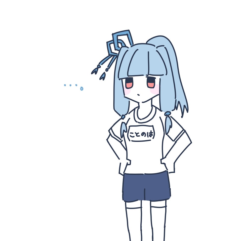 kotonoha aoi 1girl solo blue hair shirt thighhighs white background hands on hips  illustration images