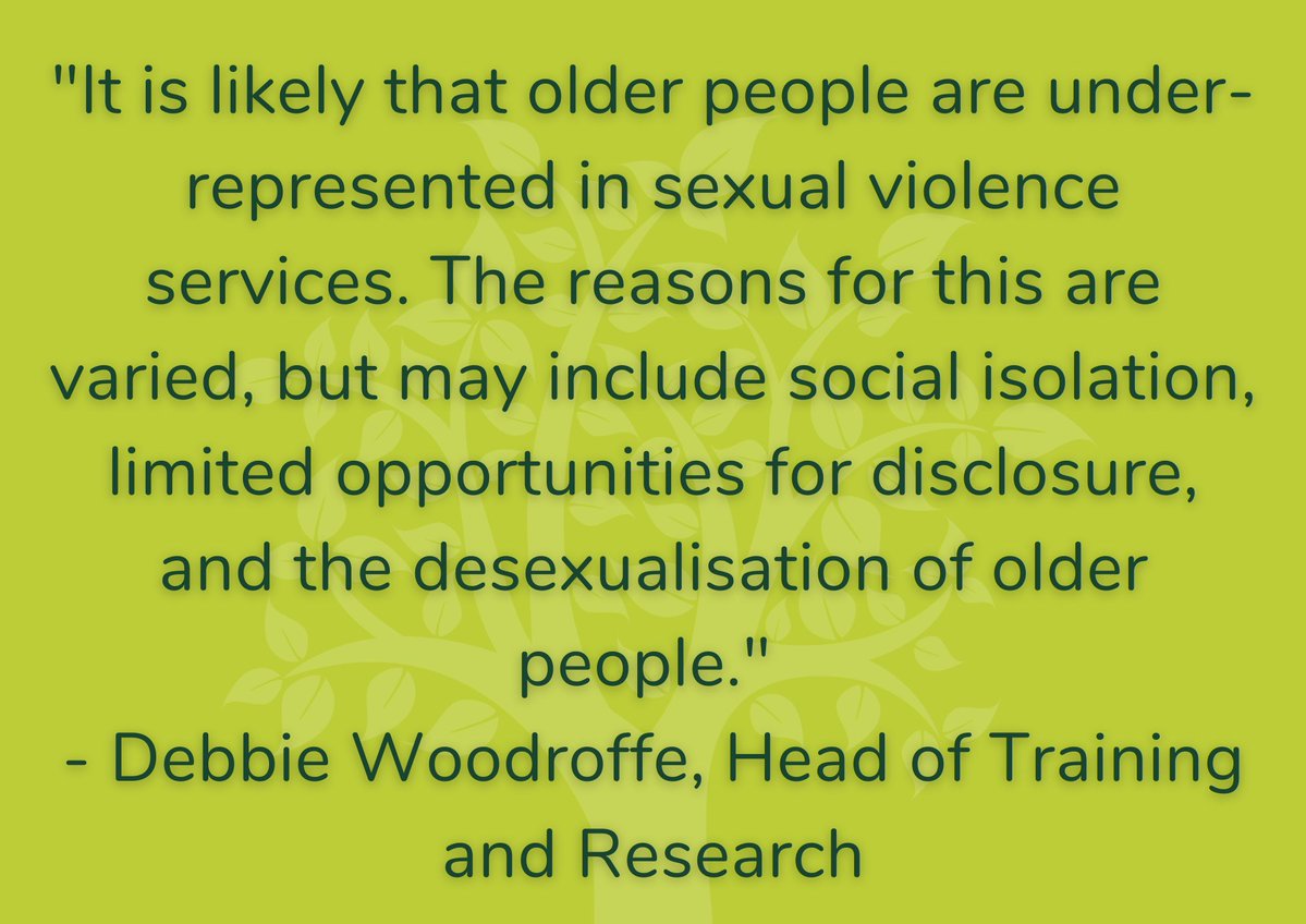 We believe older people are underrepresented in sexual violence services. There are many potential reasons for this. But if older victims of sexual abuse are recognised, heard, and responded to, hopefully more people will get the support they need.
#WorldElderAbuseAwarenessDay