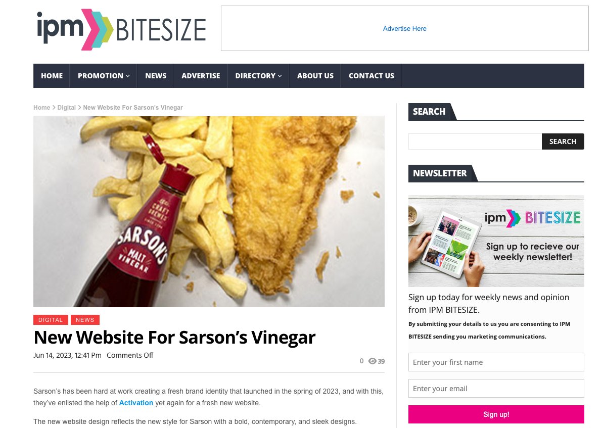 Activation (@activation) on Twitter photo So happy to spot the story about our new website for <a href="/SarsonsUK/">Sarson's UK</a> on the <a href="/IPMBITESIZE/">IPM BITESIZE</a> promomarketing.info/new-website-fo…
#fmcg #attentionseekers #marketingagency <a href="/IPMUpdates/">IPM</a> <a href="/Bristol_CI/">Bristol Creative Industries</a> So happy to spot the story about our new website for <a href="/SarsonsUK/">Sarson's UK</a> on the <a href="/IPMBITESIZE/">IPM BITESIZE</a> promomarketing.info/new-website-fo…
#fmcg #attentionseekers #marketingagency <a href="/IPMUpdates/">IPM</a> <a href="/Bristol_CI/">Bristol Creative Industries</a>
