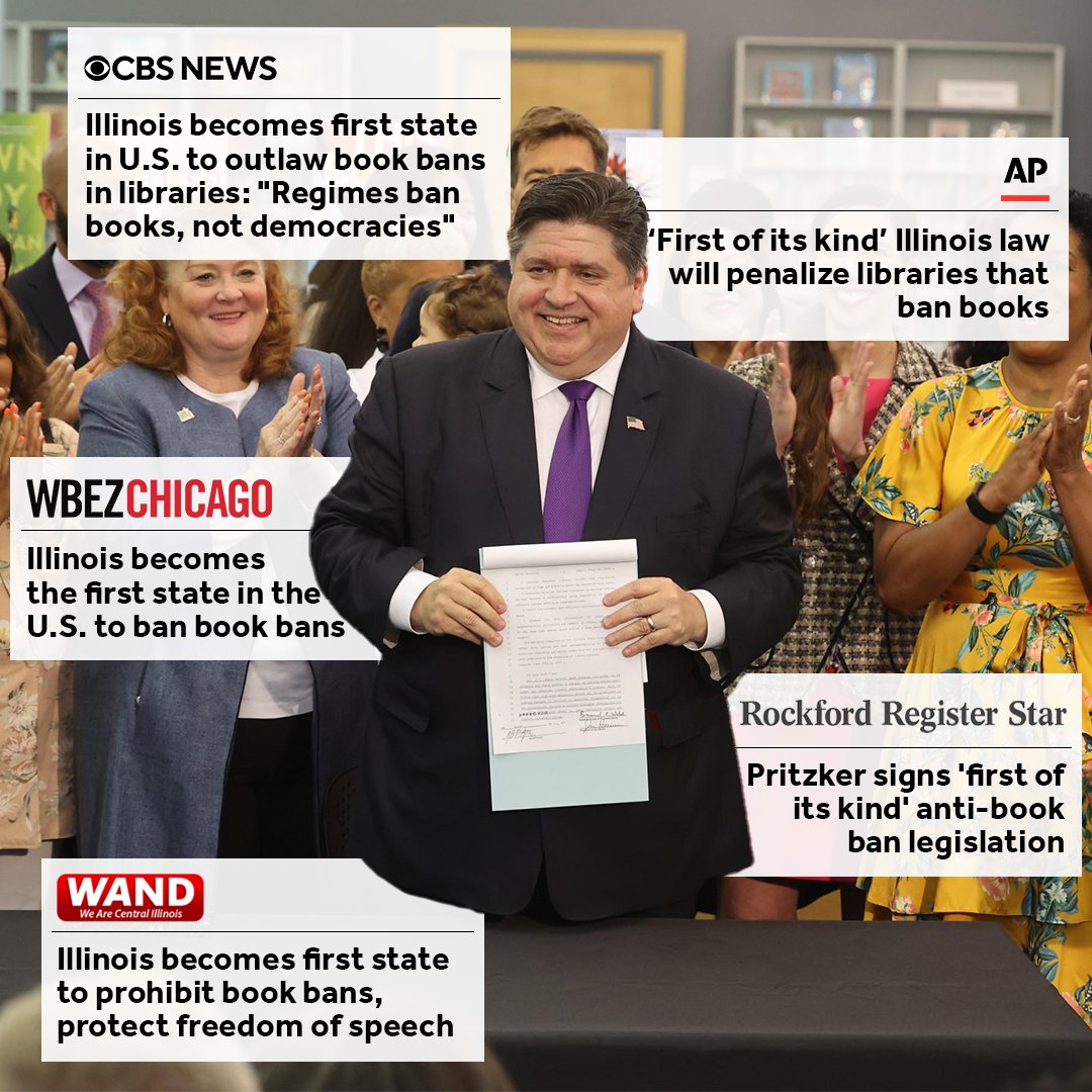GovPritzker's tweet image. Here in Illinois, we are banning hate, not books.