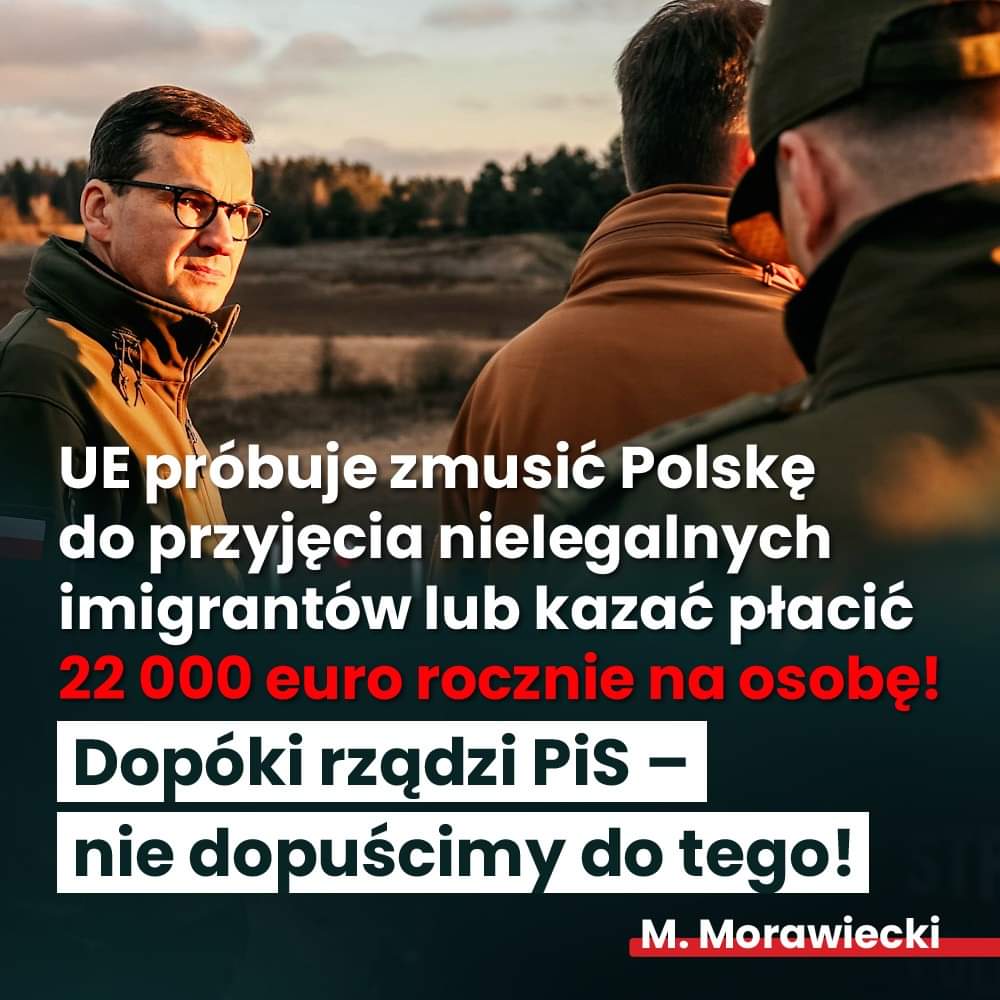 ⛔️ STOP przymusowej relokacji ⛔️
UE próbuje zmusić Polskę do przyjęcia nielegalnych imigrantów lub kazać płacić 22 000 euro rocznie na osobę! 🇵🇱🛡
Dopóki rządzi Prawo i Sprawiedliwość - nie dopuścimy do tego!