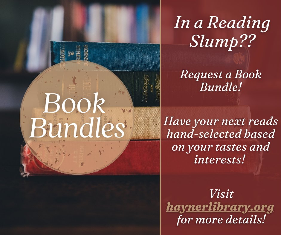 Can't figure out what to read next? Let Hayner Library help! Head over to our website at haynerlibrary.org and sign up for our book bundles- enter what you like to read, and we'll pick out books just for you!

#bookbundle #altonillinois #library #books