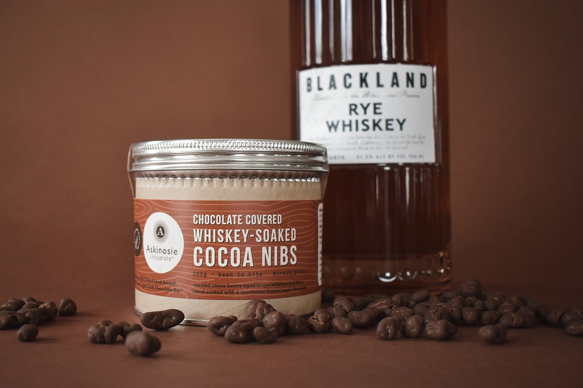 askinosie's tweet photo. Our most popular Father’s Day gift? NEW Chocolate Covered Whiskey-Soaked Nibs feat. 51% semisweet brown sugar chocolate &amp; the subtle scent of @blacklandfw whiskey, these Tanzania cocoa nibs make the perfect gift (&amp; snack!). Stop by our factory storefront to sample today! https://t.co/9Rc1d5HlCt