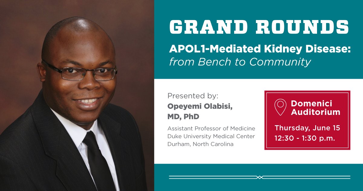 UNMHSC's tweet photo. Join us tomorrow for an in-person Grand Rounds presentation by Opeyemi Olabisi! Hosted by the Department of Internal Medicine at the UNM School of Medicine and the Center for Healthcare Equity in Kidney Disease (CHEK-D). https://t.co/yy3GueWeNZ