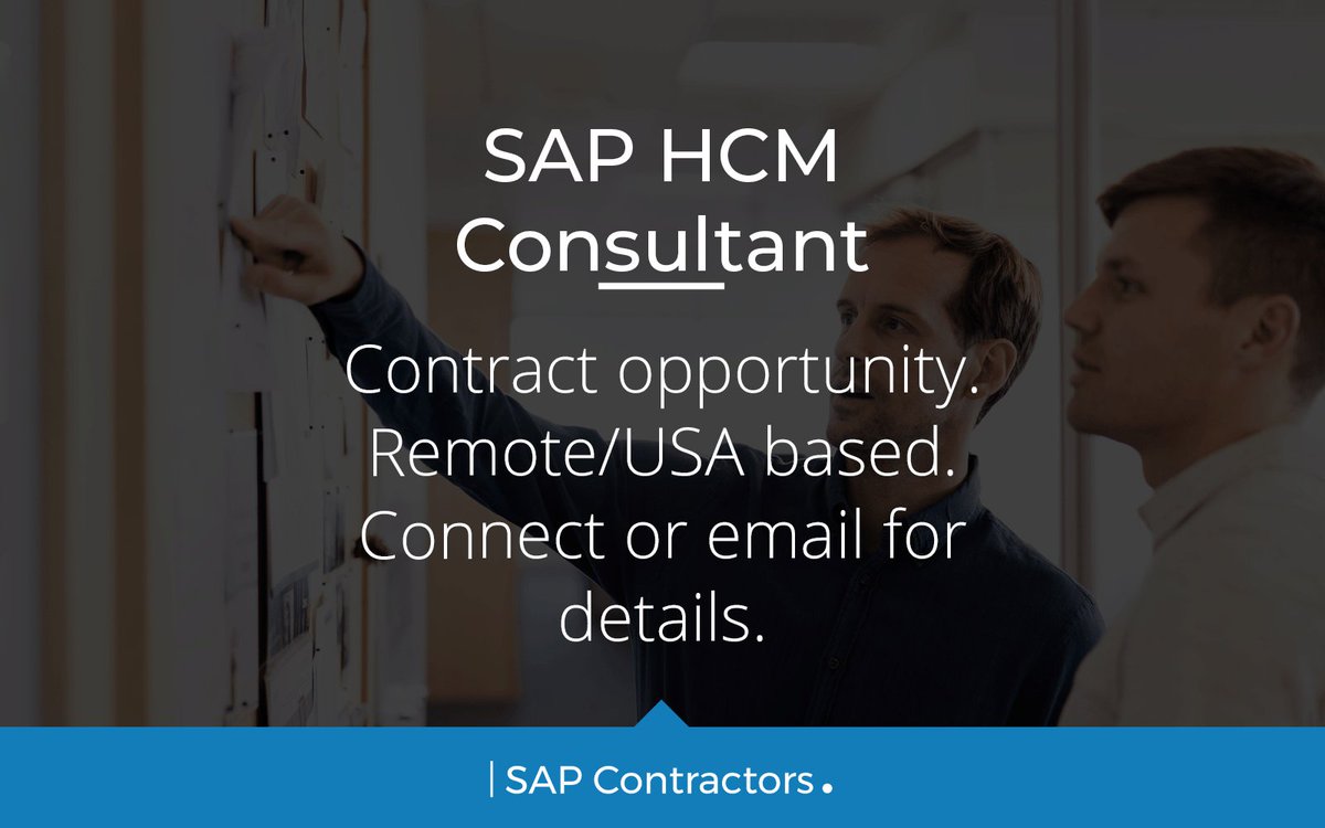 CONTRACT OPPORTUNITY: SAP HCM Consultant
Rate: $USD110 per Hour
Location: Remote, USA

For details, please contact Josh Lee on Josh.Lee@sapcontractors.com
 
@SAP #SAPJobs #S4HANA #SAPFICO #HCM #Cloud