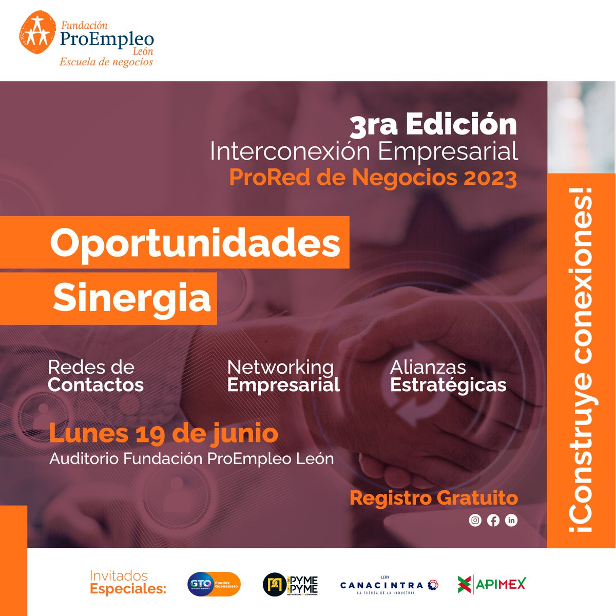 Llegó la tercera edición de Interconexión Empresarial!
💥 Amplía tu red de contactos 💥
💰 Aumenta tus ventas 💰
📅 Lunes 19 de junio, 5:00 pm - 7:00 pm 📅
📍 Fundación ProEmpleo León

Registro gratuito: bit.ly/3JoI1jK

#Networking #LeónGto #CapacitaciónEmpresarial