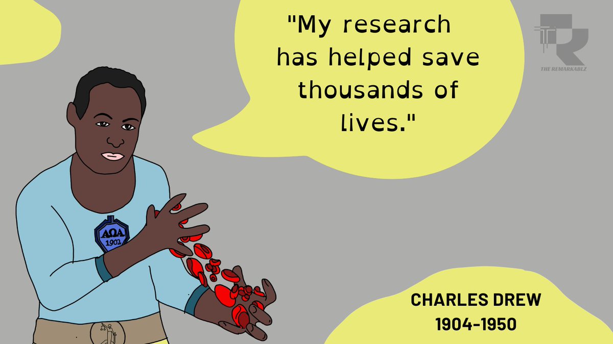 #CharlesDrew was a researcher who revolutionised the field of blood transfusion.  He invented a means of separating plasma from whole blood, storing it for up to a week, far longer than had been possible at the time. #WorlBlood DonorDay