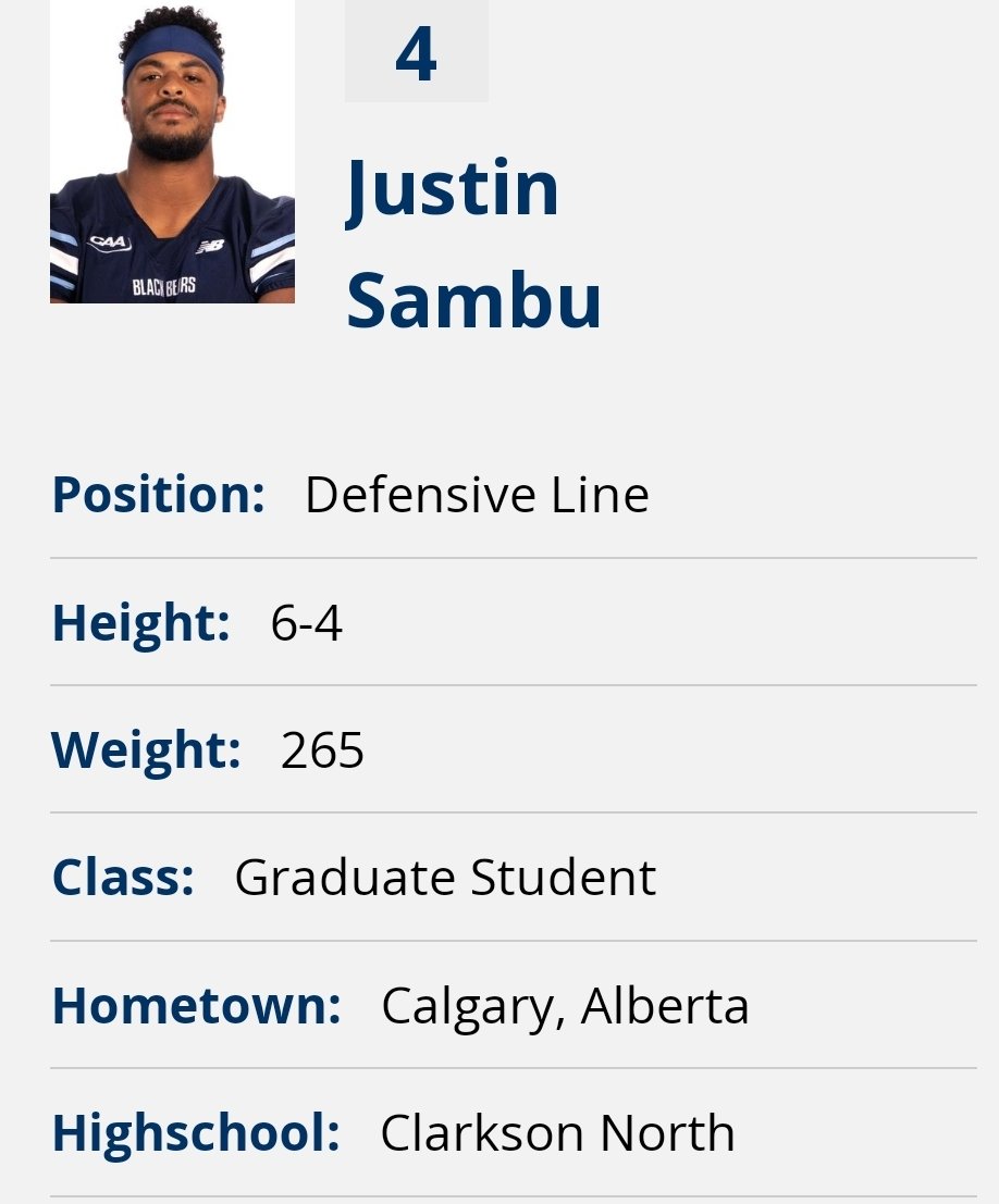 Maine DL Justin Sambu entered the portal as a grad transfer; in 2022 he totaled 32 tackles, 7 TFL and 5.5 sacks @jsambu22