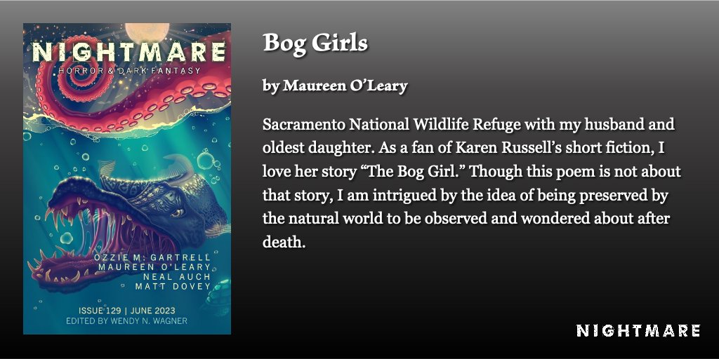 New Poetry at NIGHTMARE: “Bog Girls” by Maureen O’Leary (@Maureenow). nightmare-magazine.com/poetry/bog-gir…