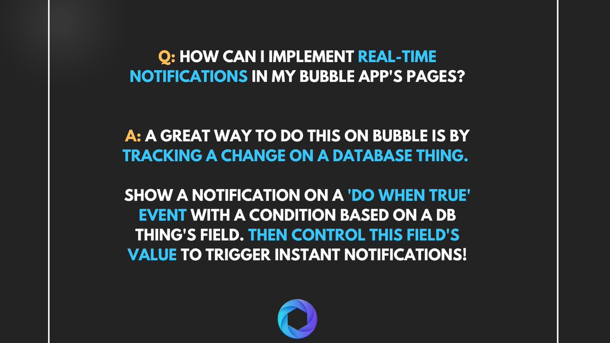 atomicfusionio's tweet photo. Here’s how you could add real-time notifications for real-time functionalities like Chats on your @bubble app!
#bubble #nocode #semcodar #webdev https://t.co/J9KmvD7clg