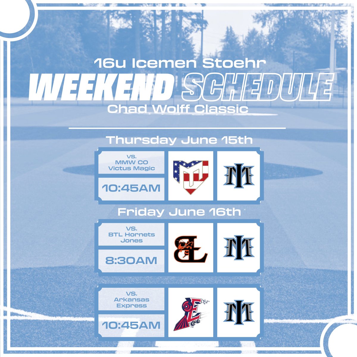 Our 2023 summer season kicks off this weekend with our teams traveling down to Arkansas for the Chad Wolff Classic. Our 14u Semans team is also headed down to Iowa this weekend.

#icemenexperience #iceicebaby #summerbaseball