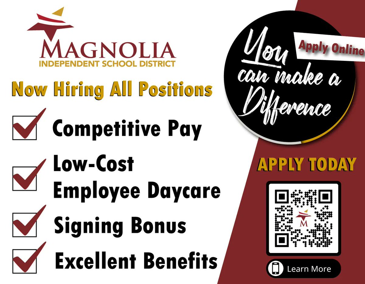 We are hiring and want you to be part of our team! Positions across the district are still available. Be a part of our growing district with a small-town feel. Visit our website to learn more: buff.ly/3EM2fkK