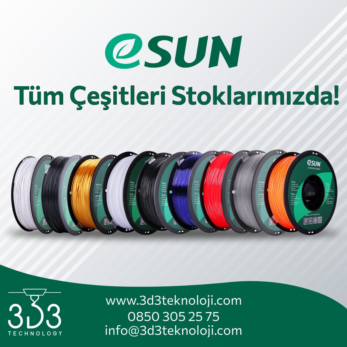 Esun filament çeşitlerimiz stoklarımızda! Uygun fiyatları ile aradığınız Esun markalı ürünleri web sitemizde bulabilir, kolayca sipariş verebilirsiniz.

🌐 3d3teknoloji.com
📞 0850 305 25 75
📧 info@3d3teknoloji.com