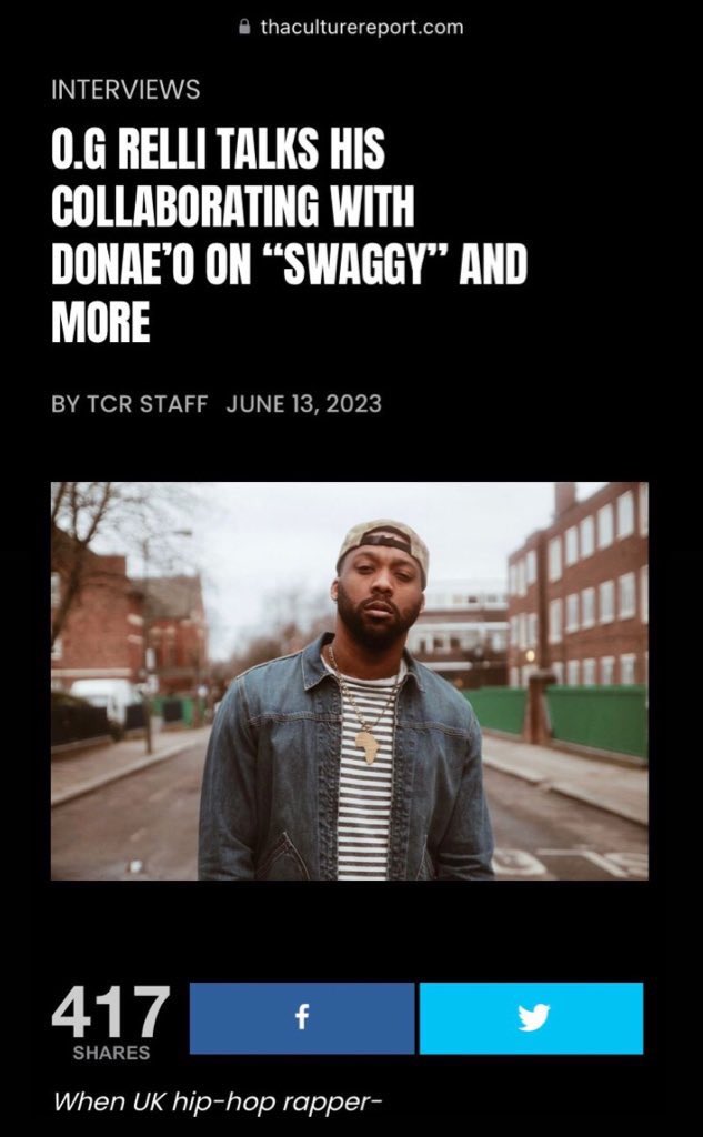 S/O <a href="/thaculturerprt/">Tha Culture Report</a> 4 the write up ✍️ 

thaculturereport.com/o-g-relli-talk…

Donae’o ft Myself - ‘Swaggy’ OutNow!