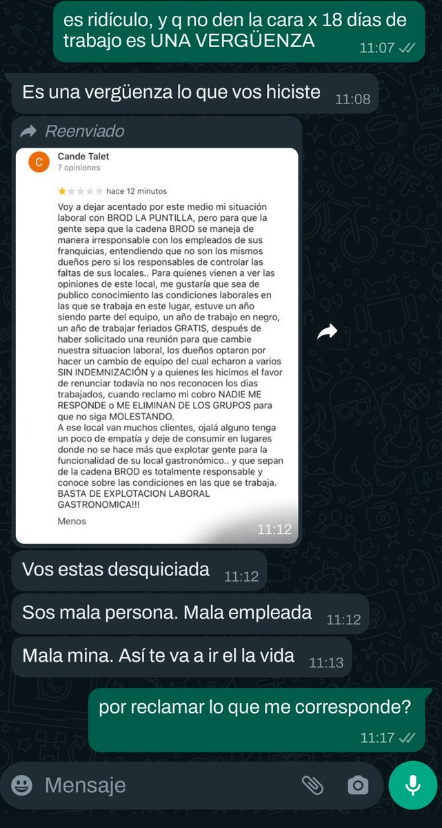 Candeee_ta's tweet photo. AYUDEN A QUE SE HAGA VIRAL LA SITUACION EN LA QUE SE TRABAJA EN BROD (PANADERIA Y CAFE) 
Los otros son los chats con los dueños que no se quieren hacer cargo de pagar 18 días de trabajo https://t.co/NV7jucXa74