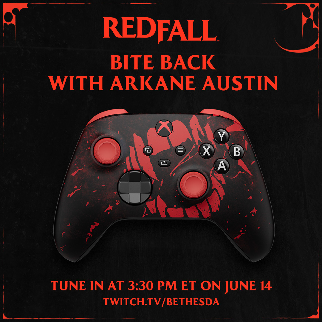 Redfall on X: Join us today at 3:30 PM ET for a Bite Back with Arkane  Austin stream! Watch for a chance to win this custom Xbox controller. 📺    /