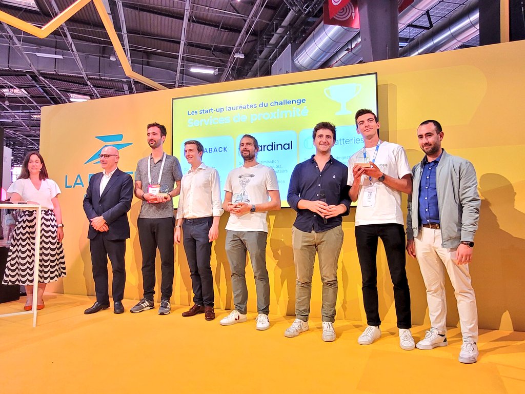 GroupeLaPoste's tweet photo. #VivaTech2023 | Les gagnants dans les "Services de proximité" 
- #Baback : plateforme de gestion des retours e-commerce 
- @Kardinal_T_ : solution de logistique urbaine dans le dernier km
- #Bibbatteries : service de gestion de batteries des flottes de 🚲 et de 🛴 
#technology https://t.co/IUNFONbnY6