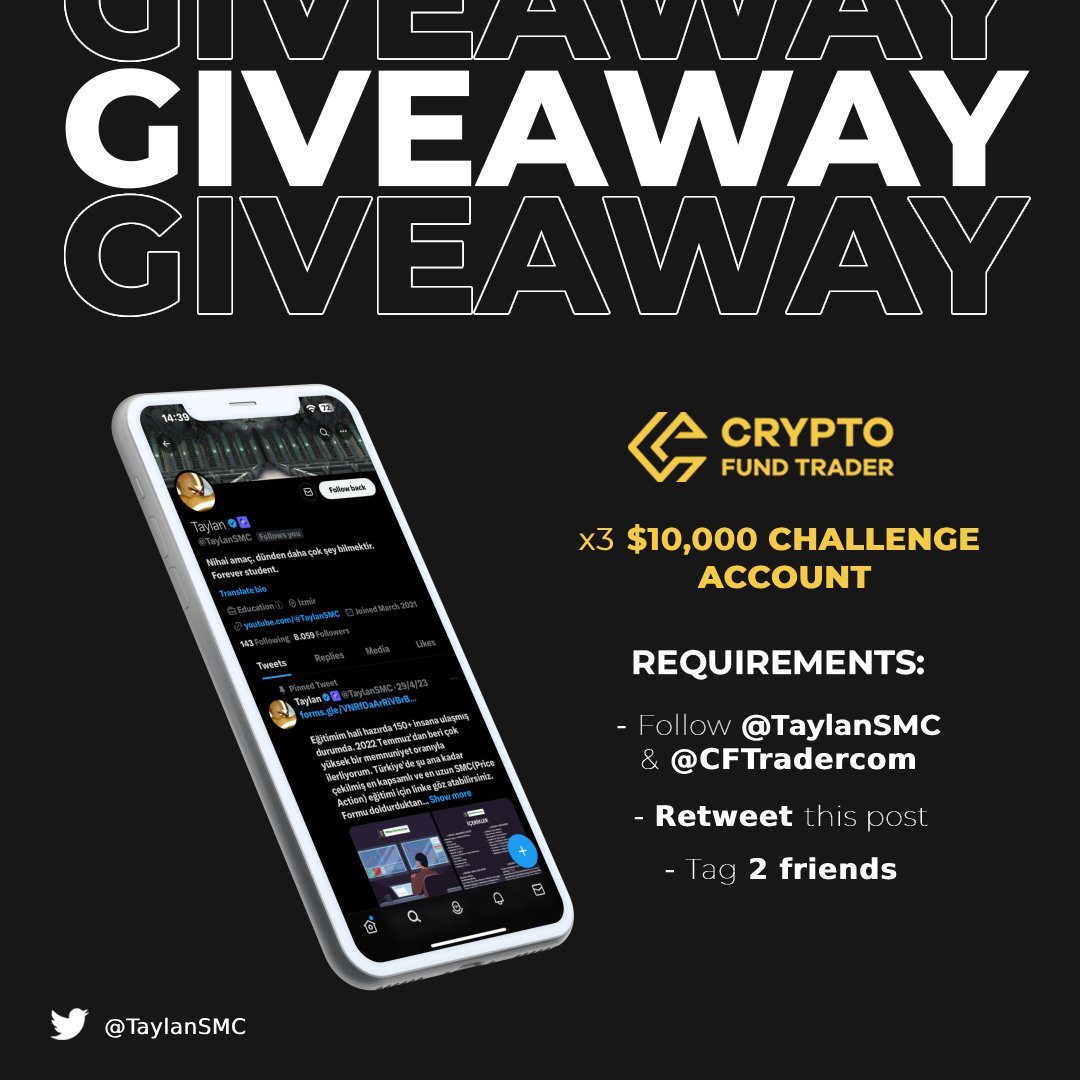 TaylanSMC's tweet photo. Selam, 3 kişiye daha 10k$ fon hesabı hediye ediyoruz. Beni ve @CFTradercom'u takip edip tweeti retweetlemeniz, yoruma da 2 kişiyi etiketlemeniz gerekiyor. Yarın bu saatlerde açıklayacağım, bol şans 🥳 https://t.co/ljeRG9lvmn