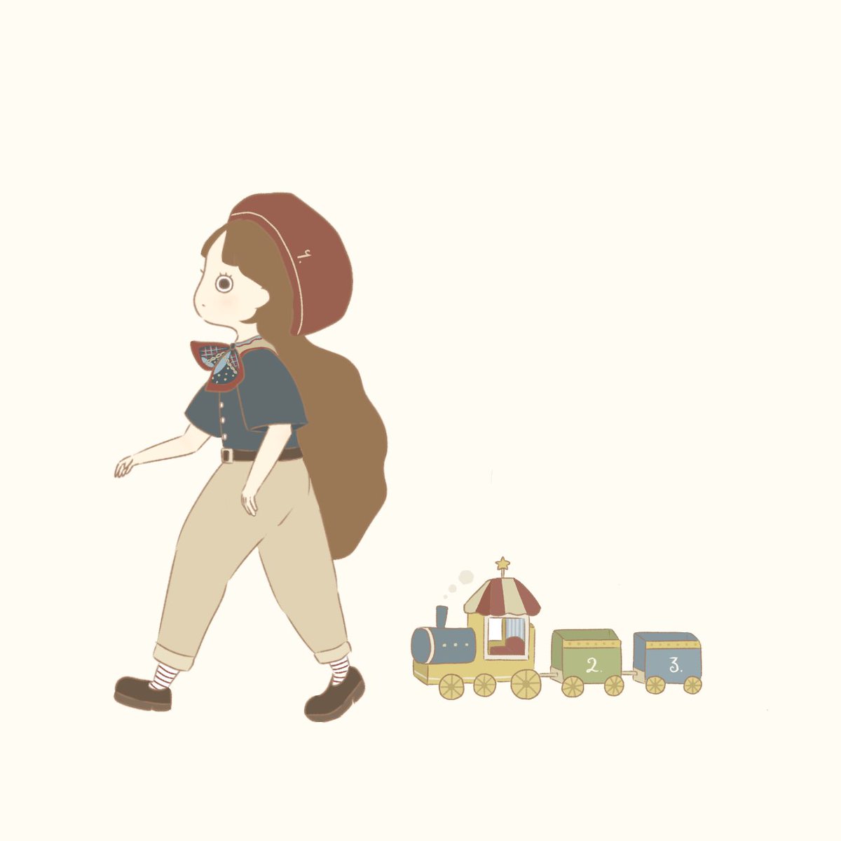 nashimo_airi's tweet photo. しゅっぱつしんこう🚂！
#イラスト #お絵描き #いらすと #フレンチカジュアル　#ベレー帽　#スカーフ　#レトロ　#ゆるい https://t.co/9CKX1QKX4w
